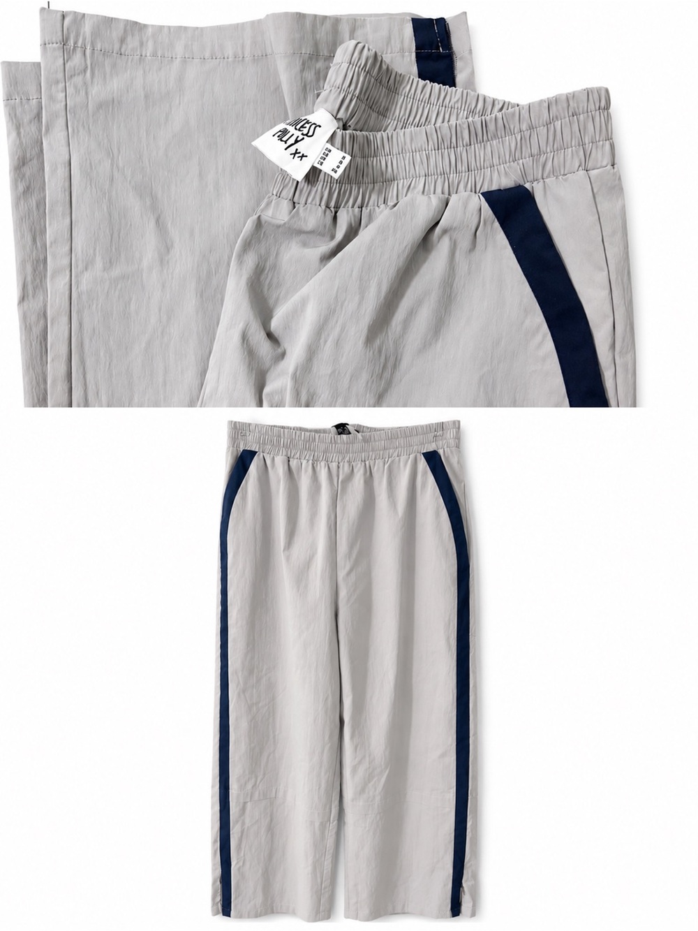 Princess Polly xx Light Gray Track Pants with Navy Side Stripe Sz 4